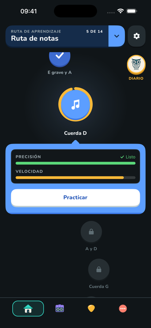 App FretGenius para aprender las notas del diapasón, con la Ruta de notas guiada