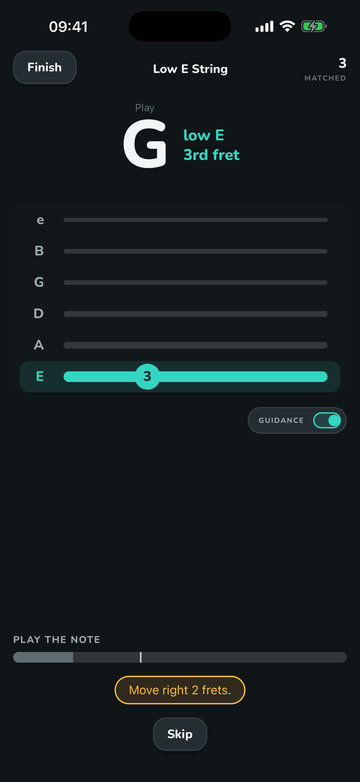 Real-time microphone guidance in the FretGenius fretboard trainer