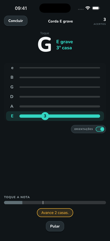 Orientação em tempo real pelo microfone no app FretGenius