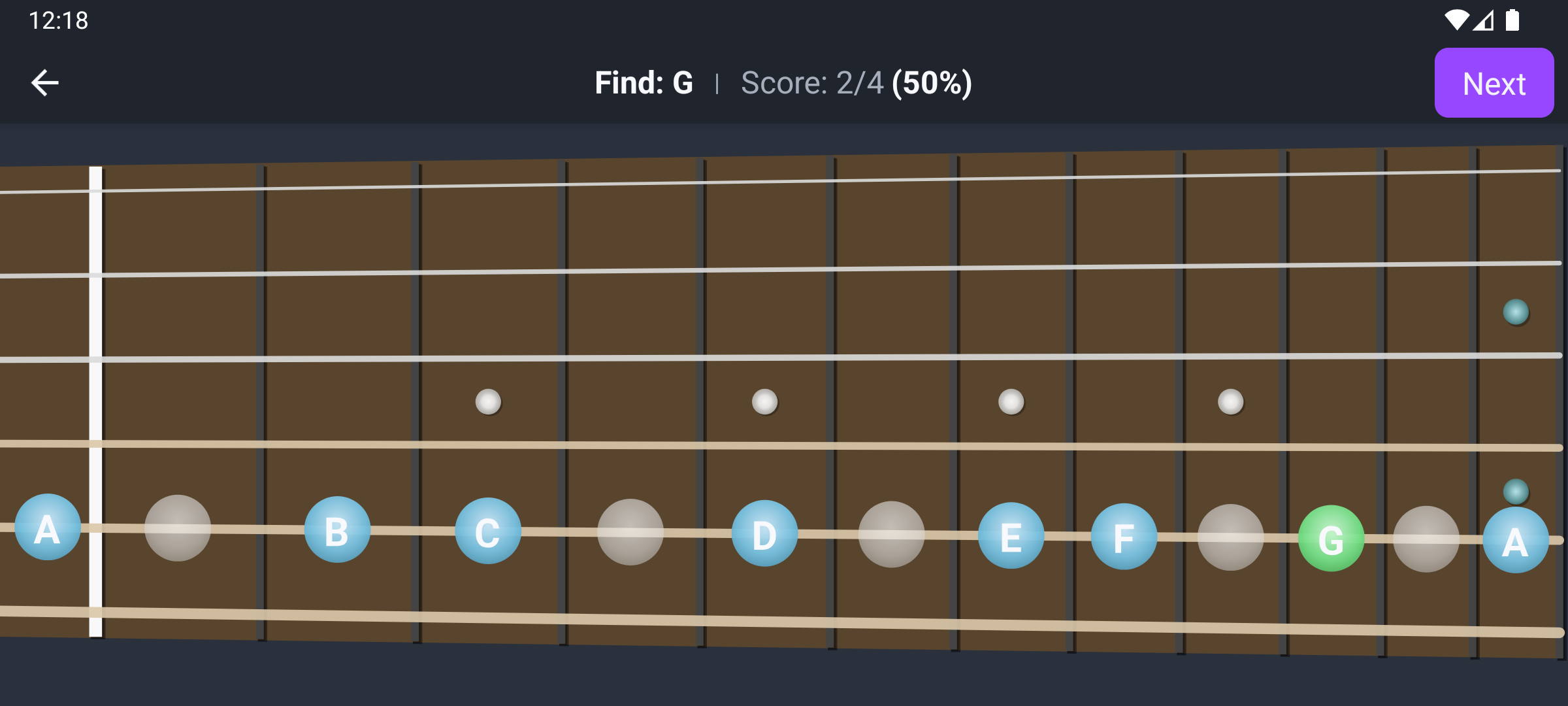 Skill Check in progress on the fretboard